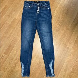 Indigo Blue Button-Fly Skinny Jeans